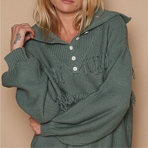 POL Tan Knit Fringe Sweater